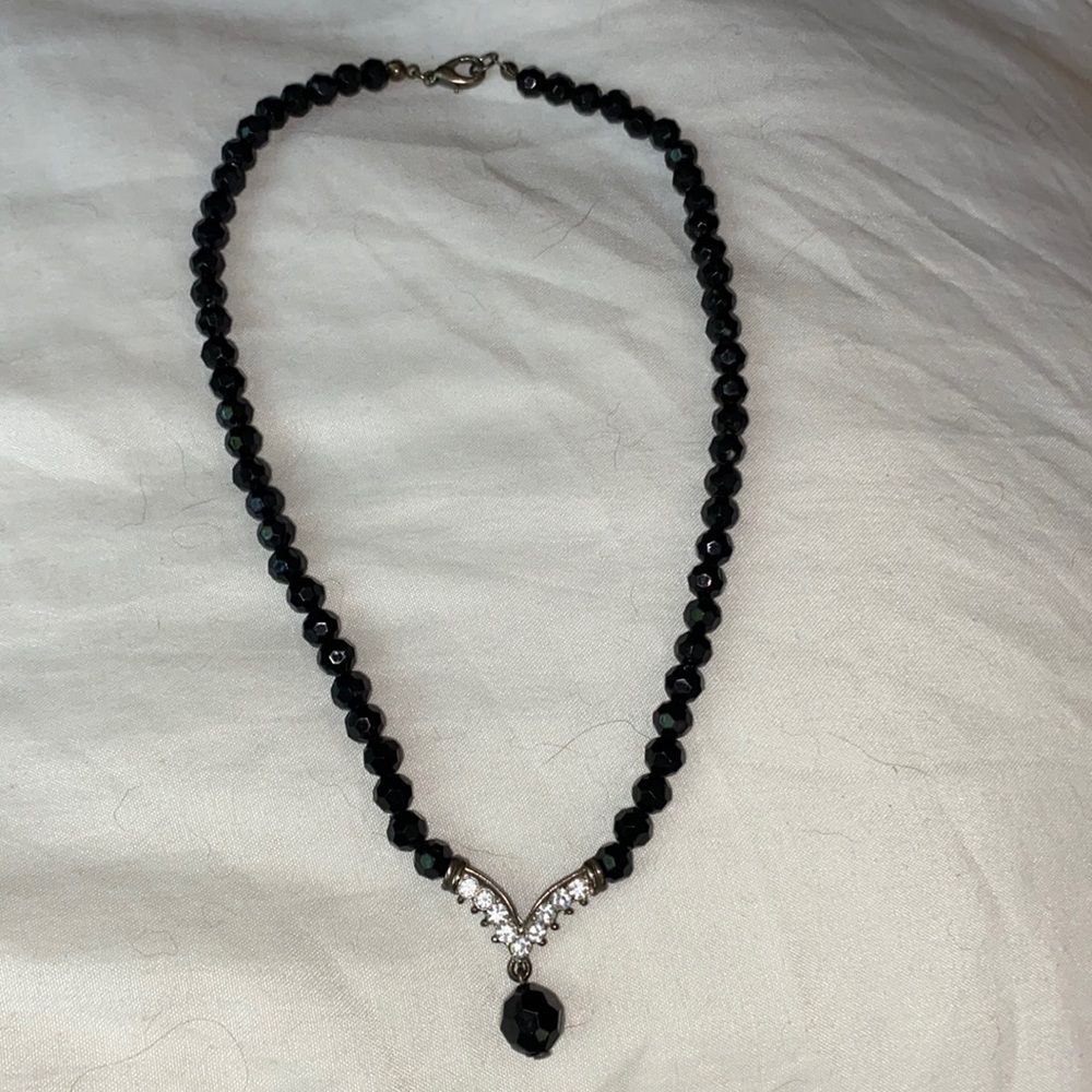 Afterthoughts Beaded,Rhinestone Necklace-Drop Bead-Lobster Claw Clasp,Velvet Bag